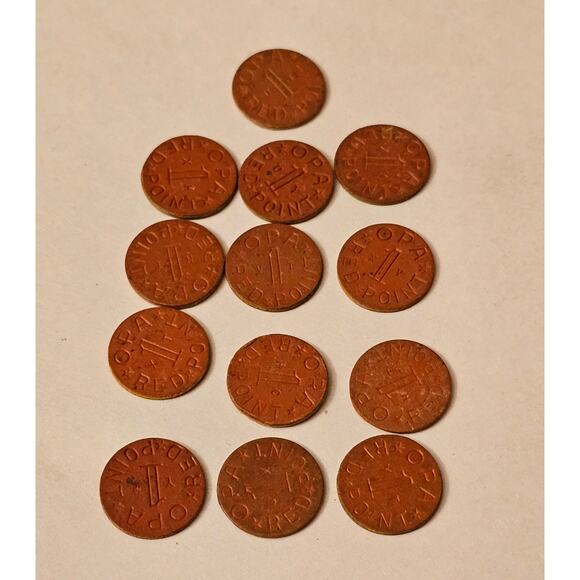 Vintage WW2 US Opa Red Point War Ration Points tokens Lot of 13(gg266) - Picture 3 of 9
